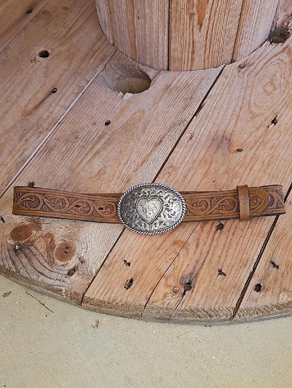 Justin Trophy Heart Scrolled Leather Belt